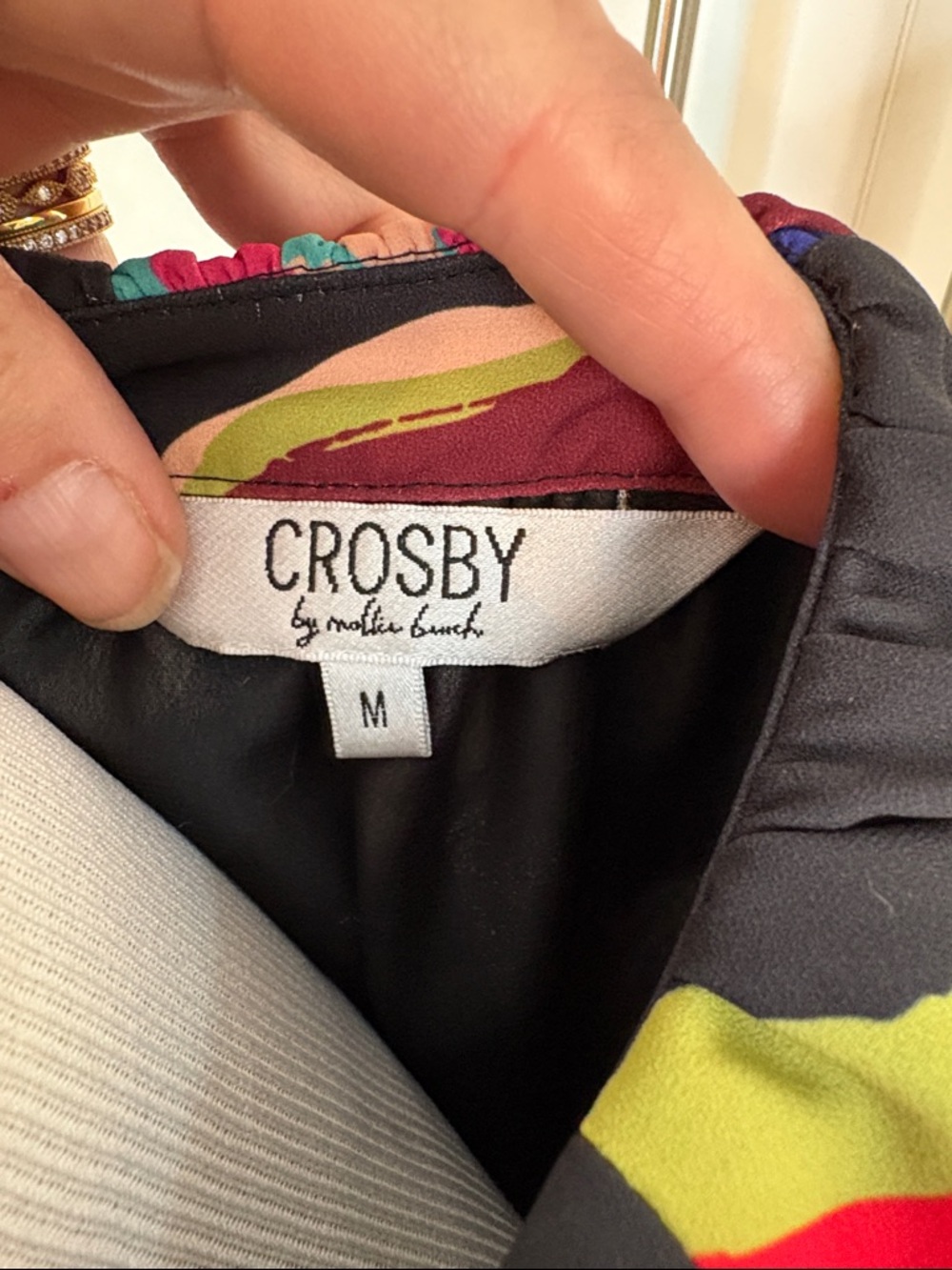CROSBY by Mollie Burch Black Swing Dress with Multicolor Abstract Accent | M - Picture 2 of 6